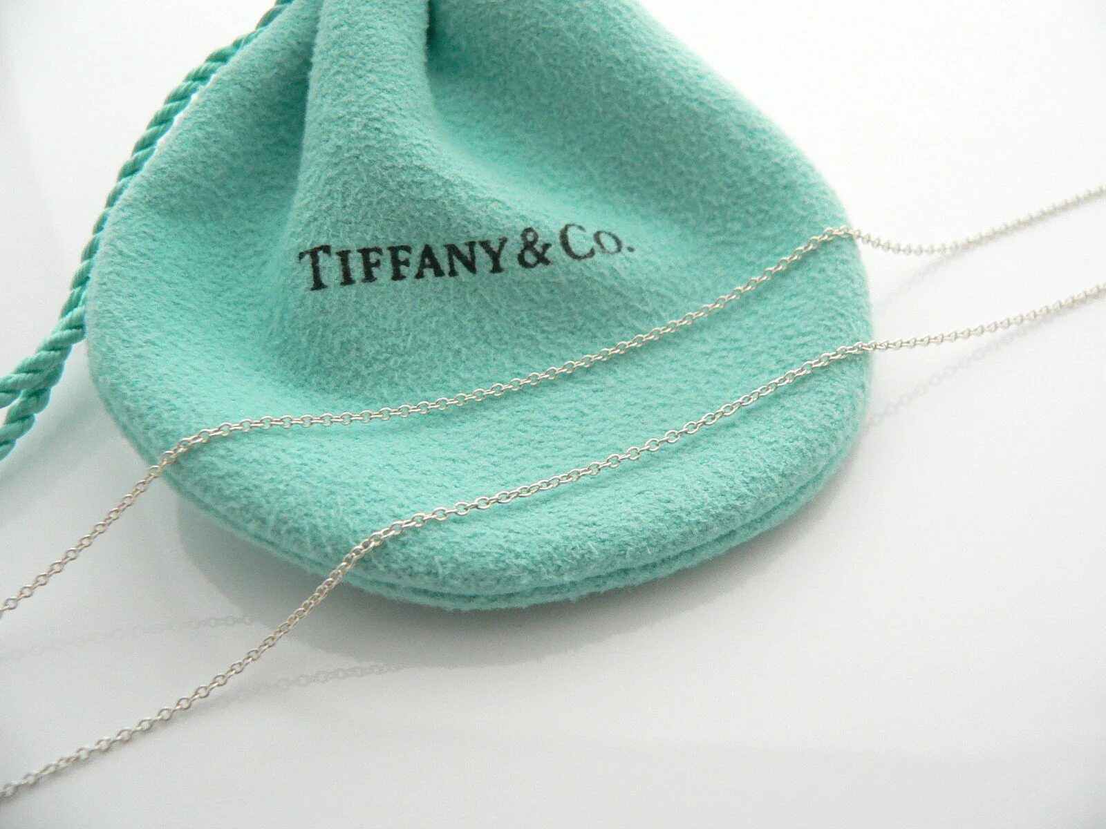 Tiffany & Co Silver Blue Enamel Shopping Bag Necklace Charm Pendant Gift Pouch