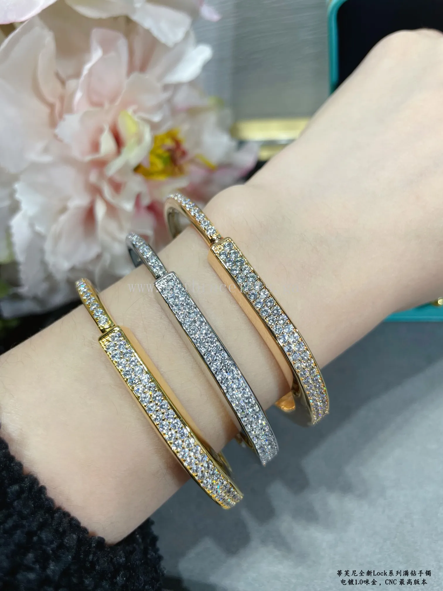 Tiffany Lock Bangle in White Gold/Rose Gold/Yellow Gold with Pave Diamond