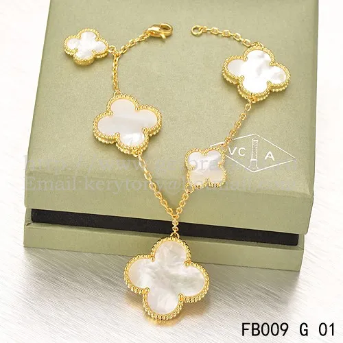 Van Cleef & Arpels Magic Alhambra Bracelet 5 Motifs Yellow Gold With White Mother Of Pearl