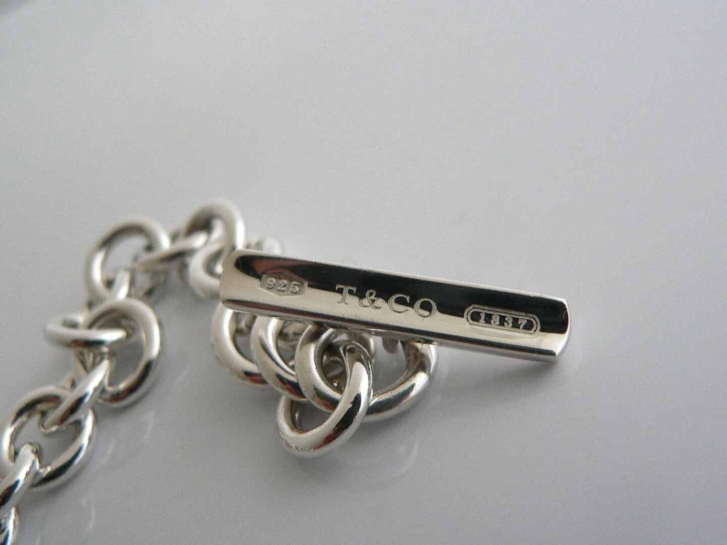 Tiffany & Co Silver 1837 Toggle Bracelet Bangle 8 Inch Chain Gift Love Statement
