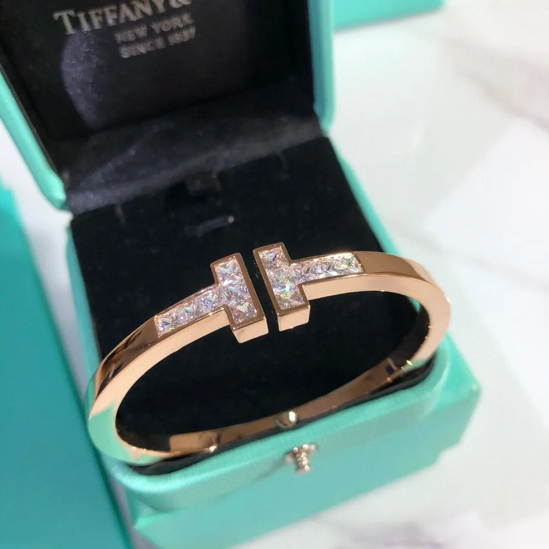 Tiffany & Co. Tiffany Double T Paved Diamonds Square Ringent Bracelet Sterling Silver Sale For Girls