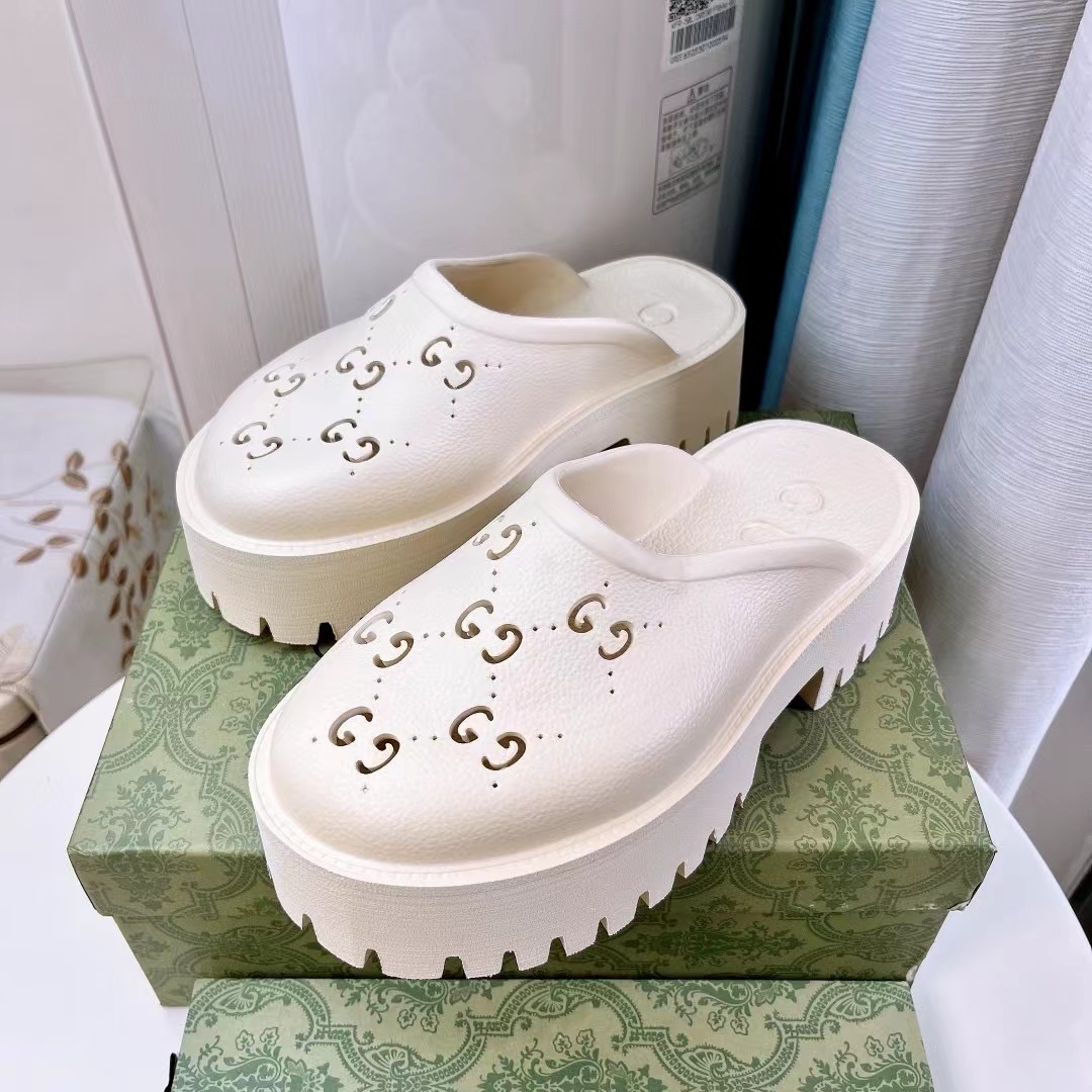 Gucci Shoes Hollow Double G Rubber Thick Slide Sandal (Replica)