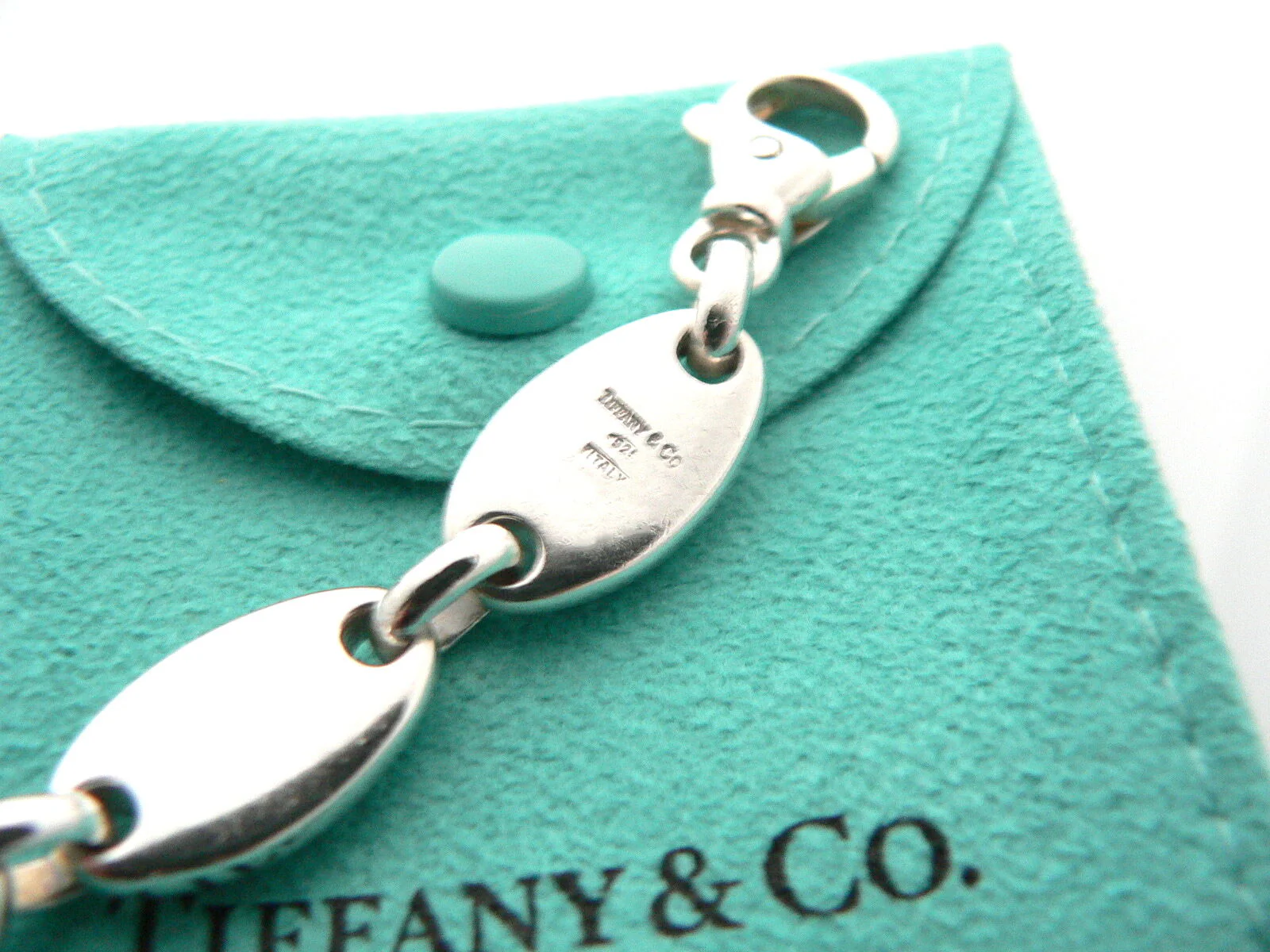 Tiffany & Co Silver Pebble Bracelet Bangle Rare Link Chain 7.5 Inches Gift