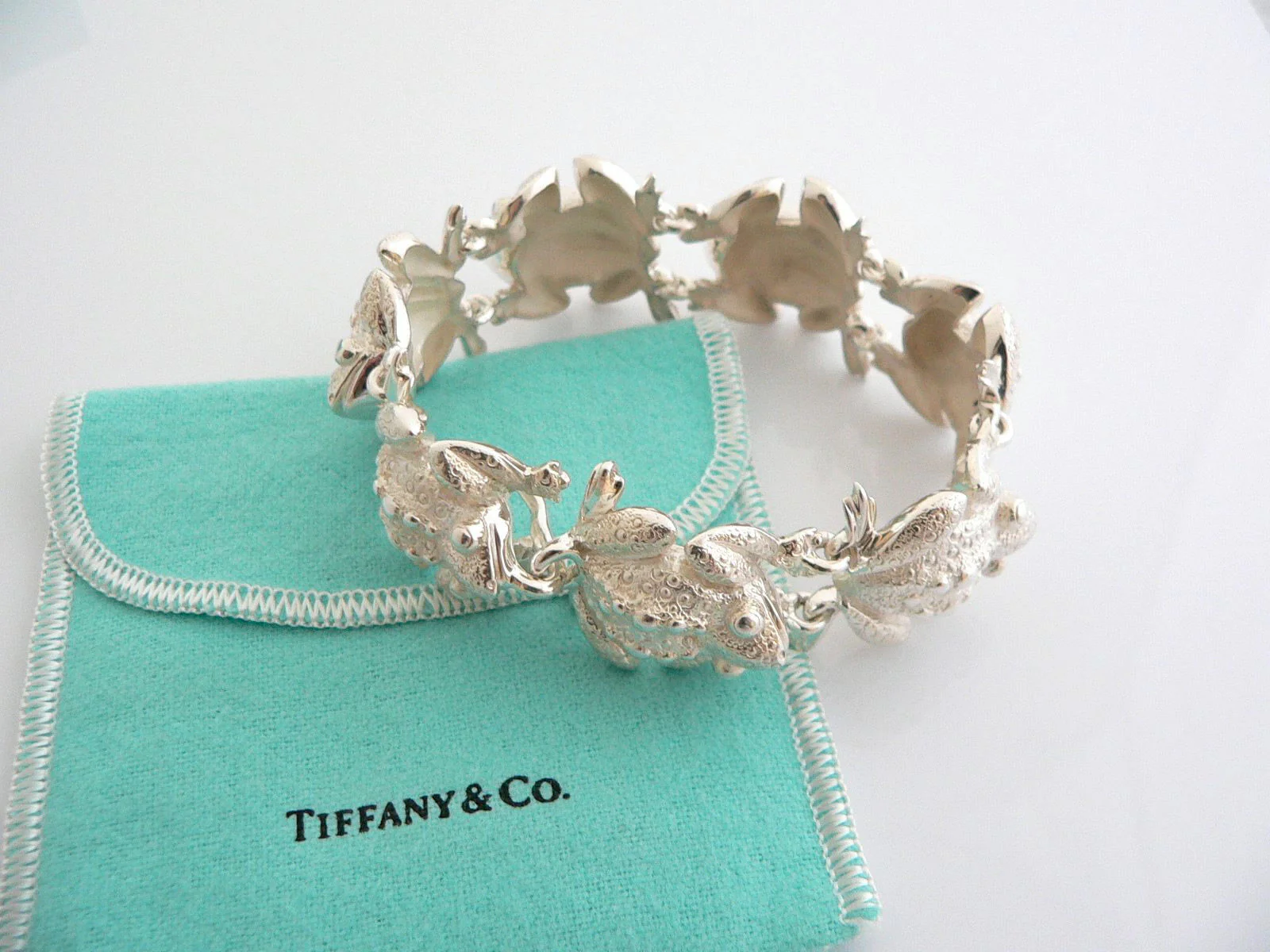 Tiffany & Co Frog Bracelet Silver Nature Link Bangle Clasp Love Gift Pouch Art