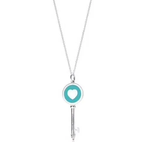 Knock-off Stylish Tiffany Keys Elegant Blue Enamel Heart Key Pendant Womens Sterling Silver Necklace Blue/Pink GRP09581