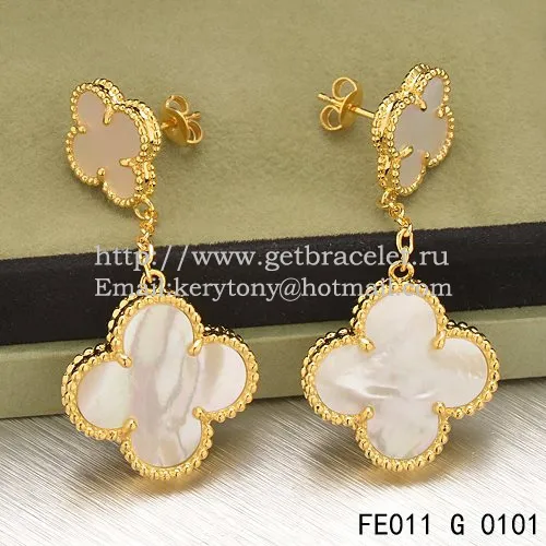 Van Cleef & Arpels Magic Alhambra Earrings Yellow Gold With White Mother Of Pearl