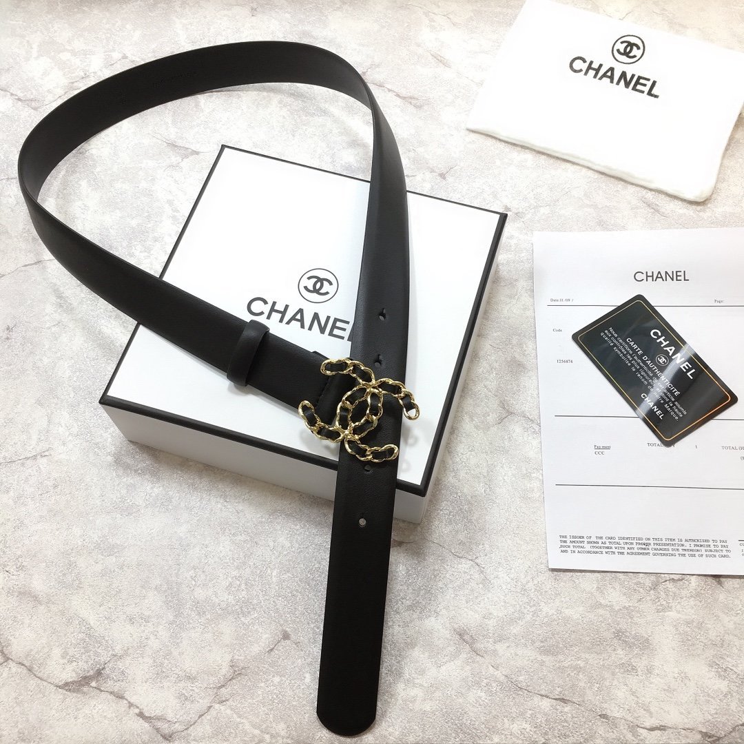 Chanel Belt With Double C Buckle Black with Mini Gold mix Black Hardware Women Belt 30MM