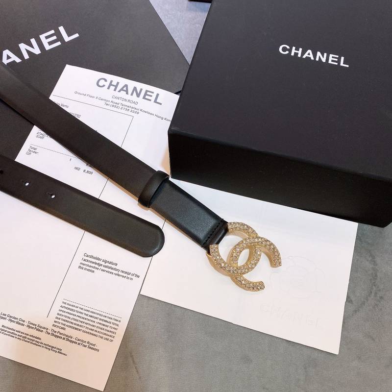 Chanel Belt With Beaded Buckle Black Gold-Toned Metal and Strass Women Belt 30MM