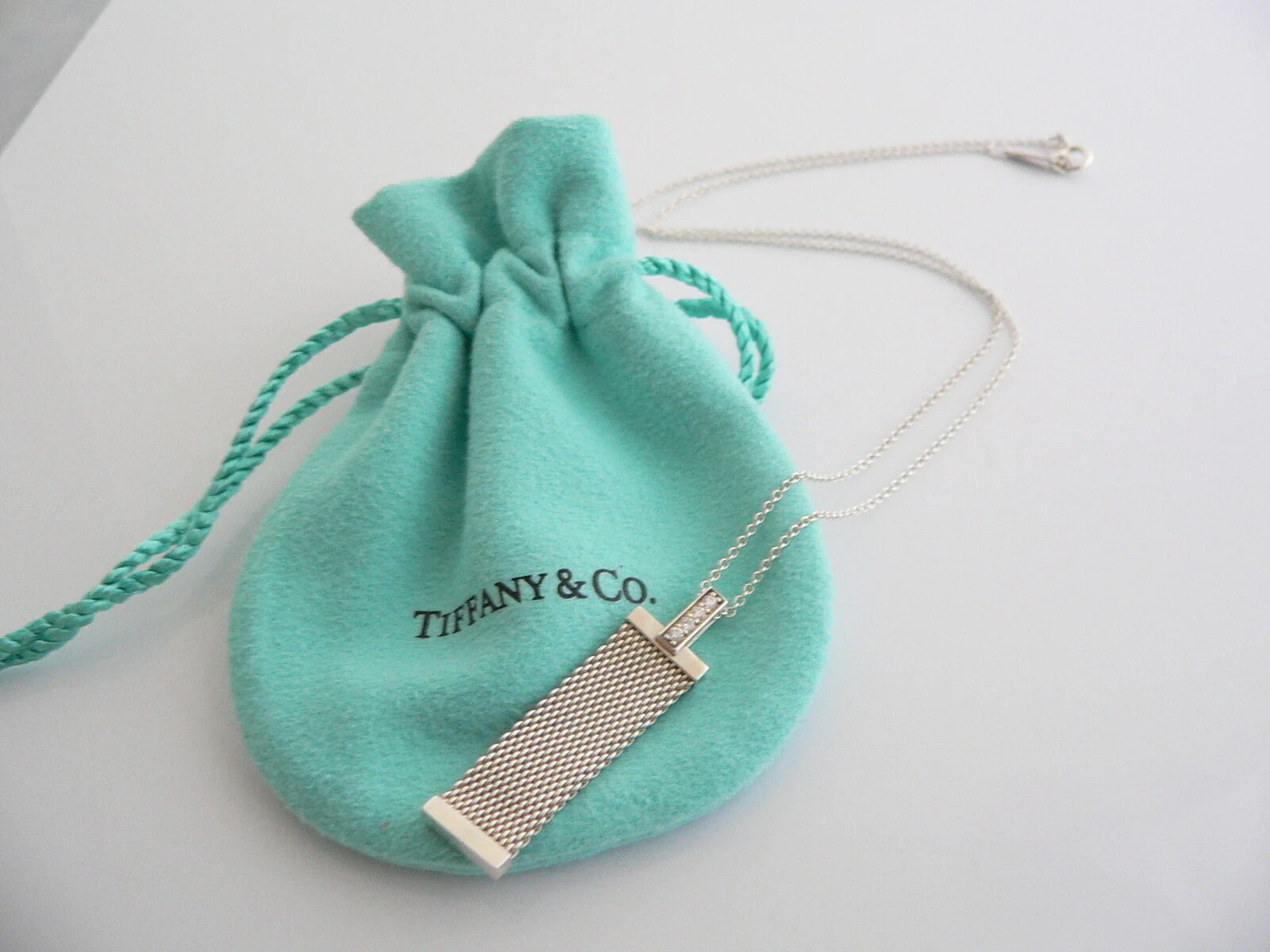 Tiffany & Co Silver Diamond Mesh Dangling Dangle Necklace Pendant Gift Love Rare