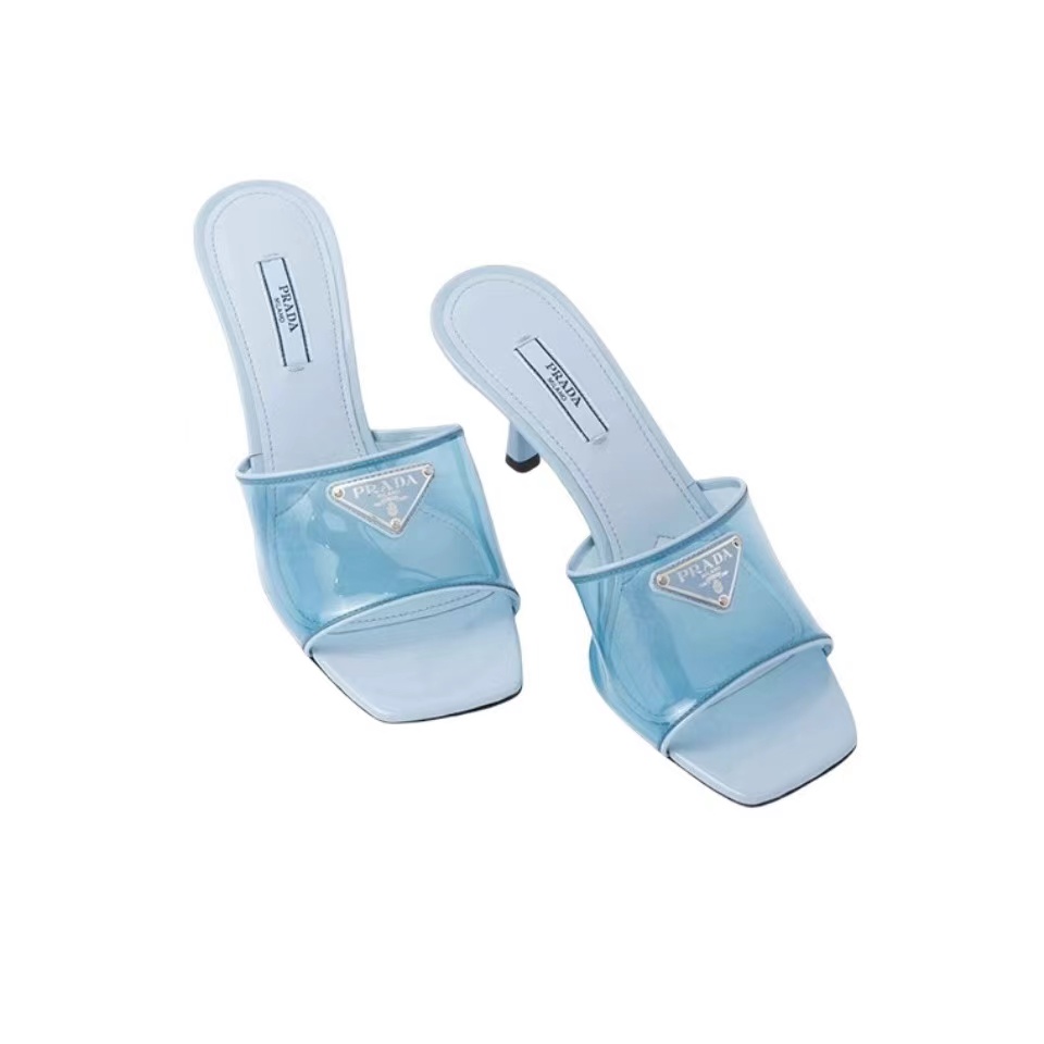 Prada Leather Heel Sandals Slide Sandal (Replica)