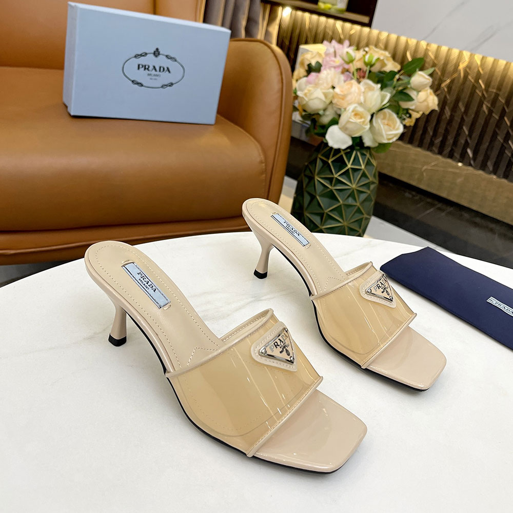 Prada Leather Heel Sandals Slide Sandal (Replica)