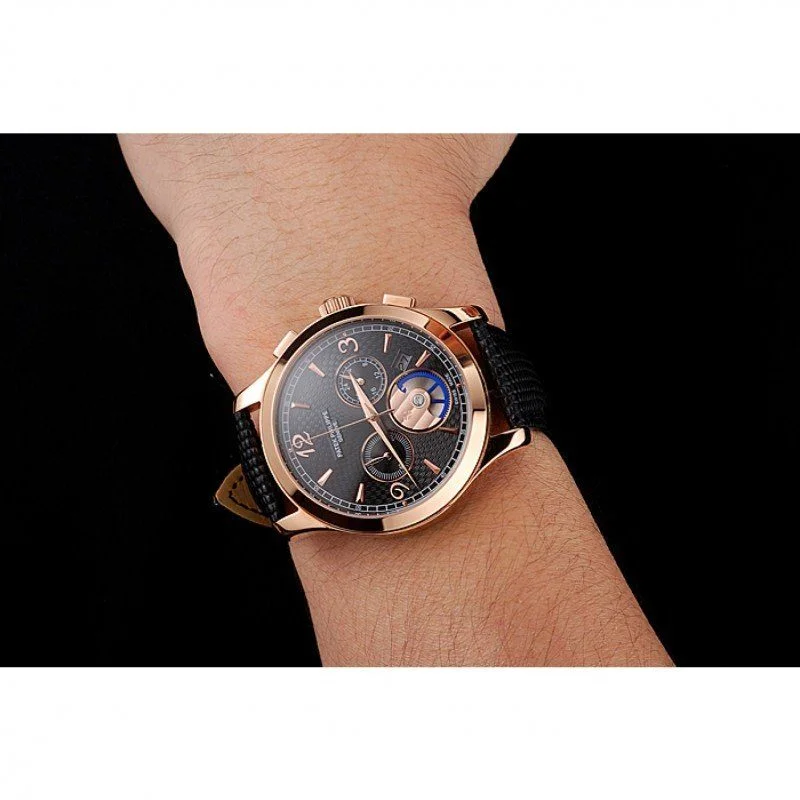 Chronograph Black Guilloche Dial Black 43 mm, Rose Gold Plated