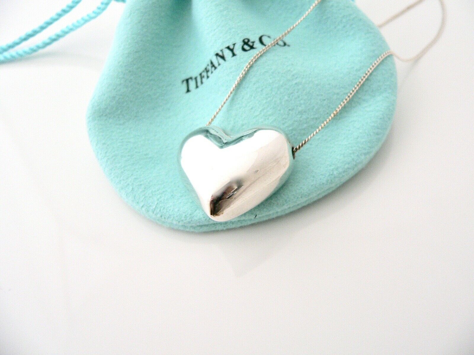 Tiffany & Co Puff Heart Necklace Pendant Charm Chain Silver Gift Puffed T and Co