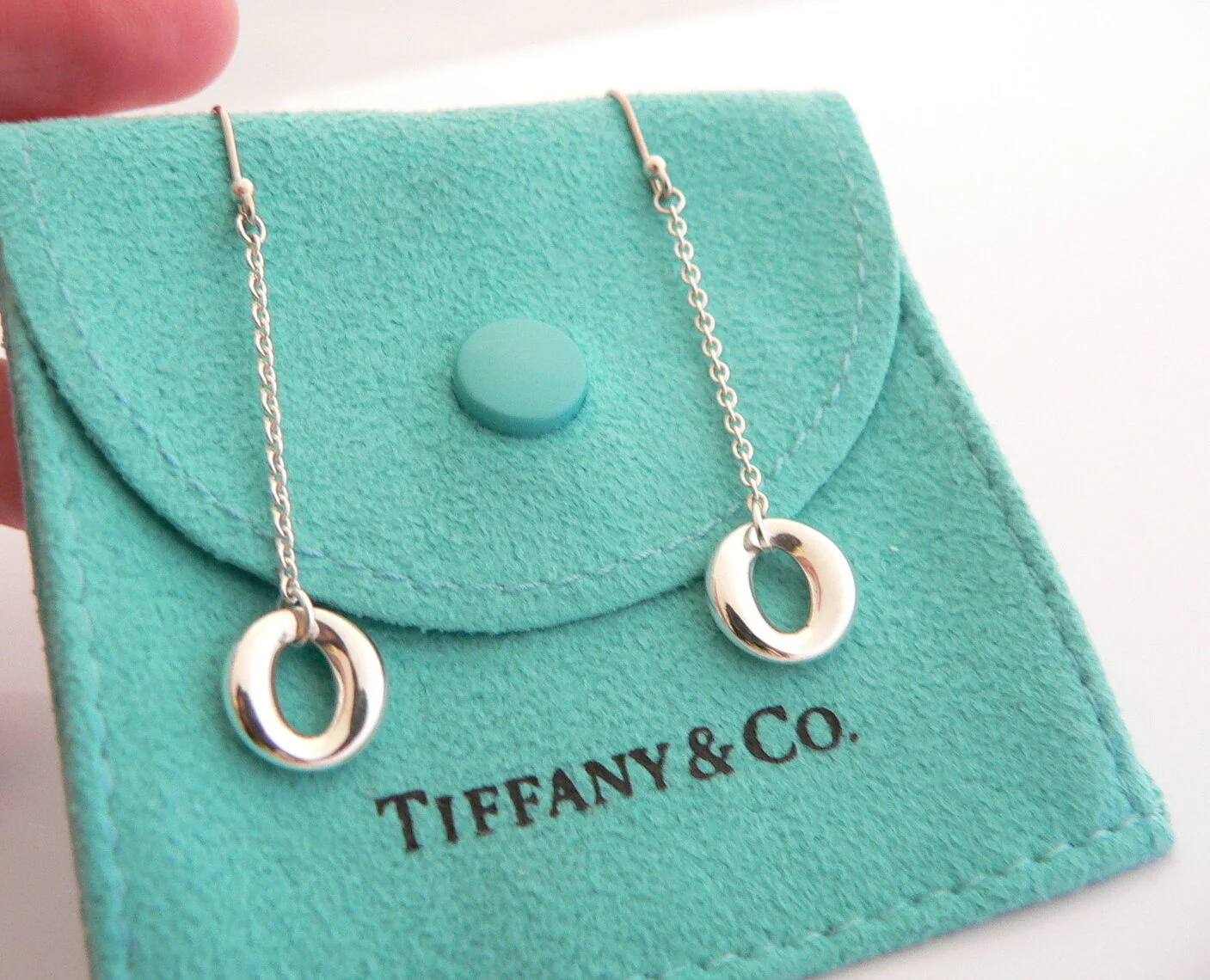 Tiffany & Co Silver Peretti Sevillana Dangling Dangle Earrings Gift Pouch Love