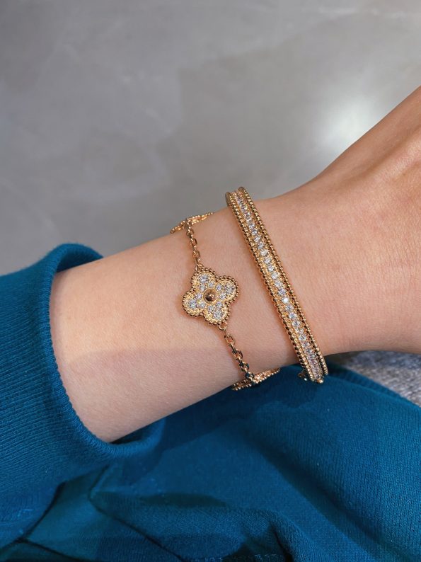 Van Cleef Bracelet Dupe, Diamonds Clover Bracelet, Gold & Rose Gold