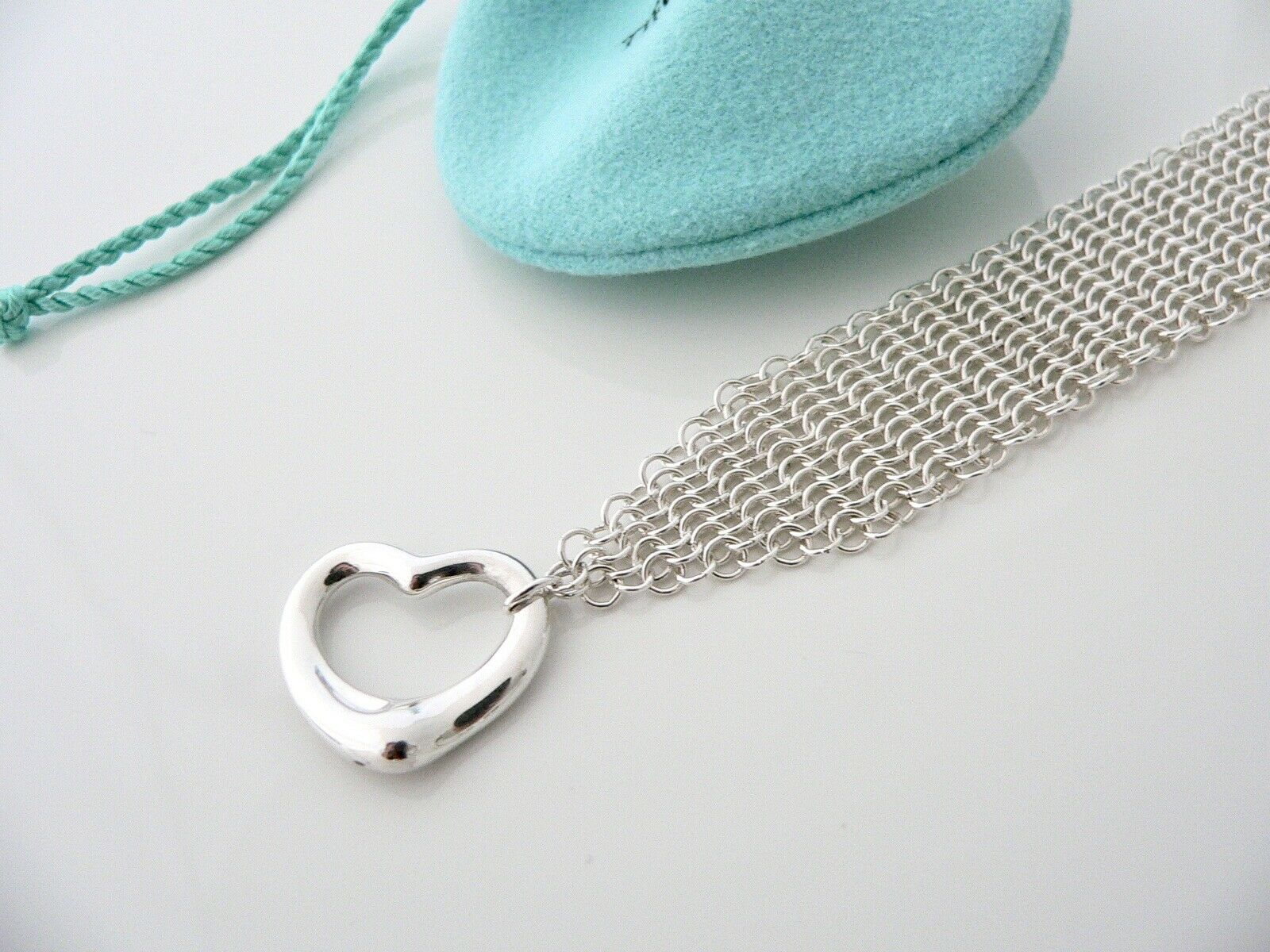 Tiffany & Co Silver Peretti Open Heart Mesh Bracelet Bangle Gift Pouch Love Art