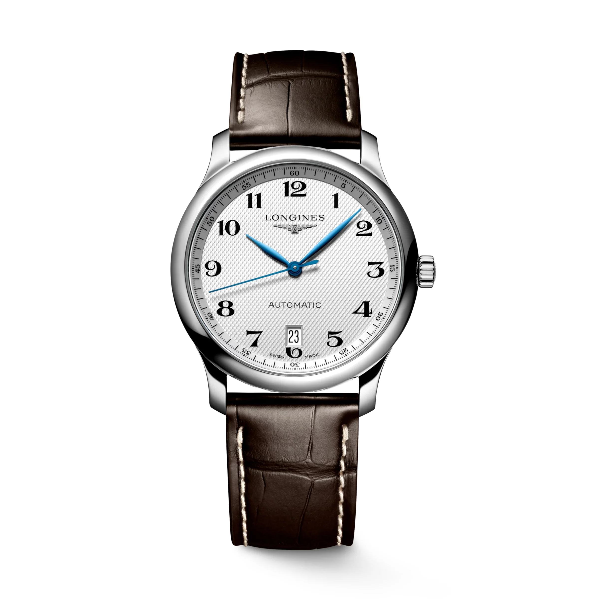 Master 38MM Automatic Silver Date Window Brown Alligator Watch L26284783