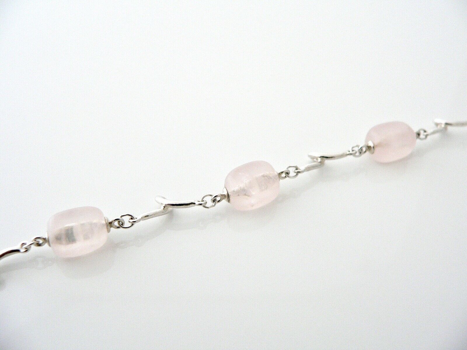 Tiffany & Co Pink Rose Quartz Gemstone Bracelet Bangle Chain Silver Love Gift