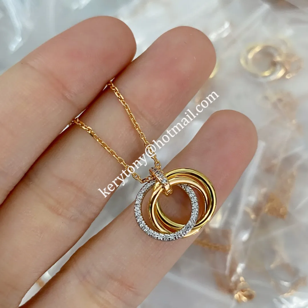 Summer Popular Cartier Trinity Necklace White Gold/Yellow God/Rose Gold with Diamonds B7224586 Replica