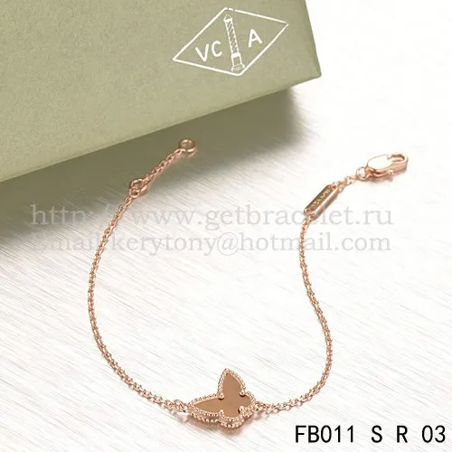 Van Cleef & Arpels Sweet Alhambra Butterfly Bracelet Pink Gold With Tiger's Eye Mother Of Pearl