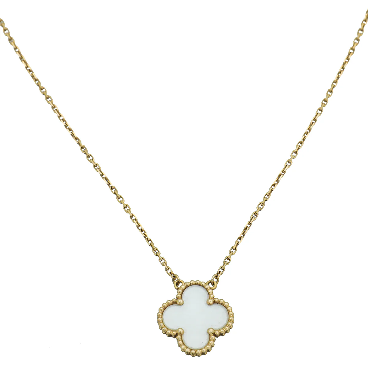 Van Cleef & Arpels 18K Yellow Gold MOP Motifs Vintage Alhambra Pendant Necklace