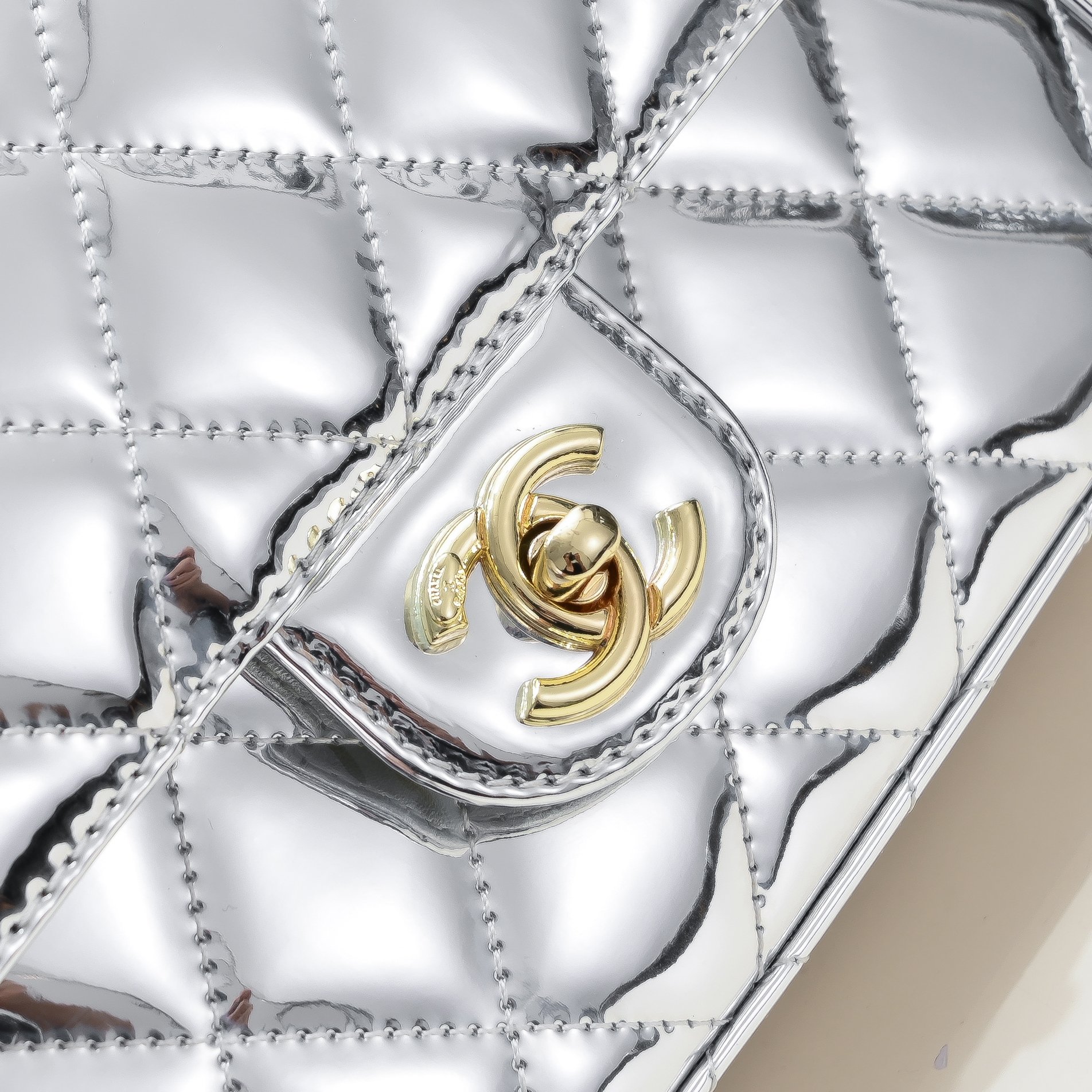 Chanel 24c CF Stars Bag Patent Leather Silver Shoulder Bag Handbag