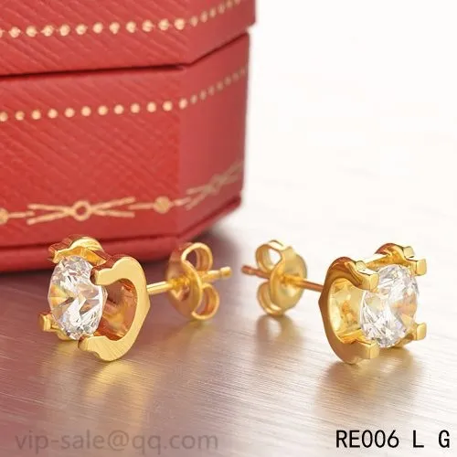 Cartier C DE Earrings in 18K Yellow Gold With 1 Brilliant-Cut Diamond