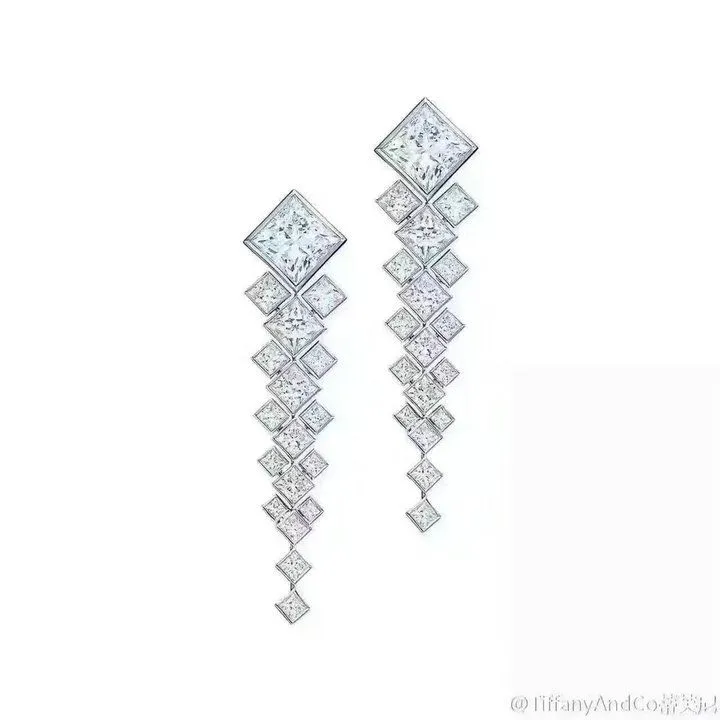2021 Fashion Tiffany Drop Earrings 925 Silver Square Crystals Online Store