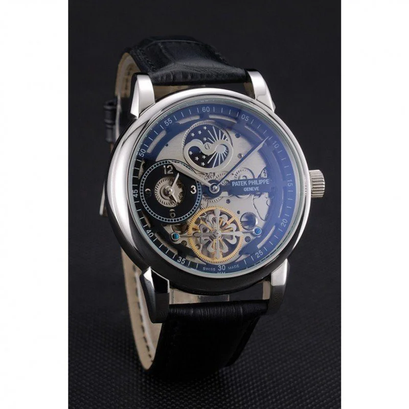 Dual Time Moonphase Tourbillon Black Skeletonised Dial 44 mm, Stainless Steel