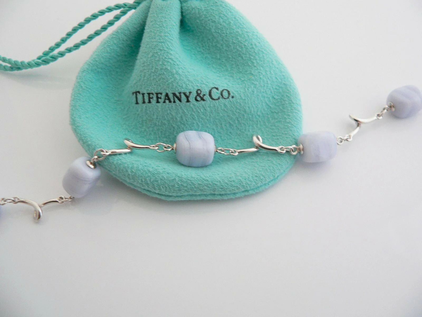 Tiffany & Co Silver Blue Chalcedony Bracelet Bangle Gemstone Gift Pouch Love