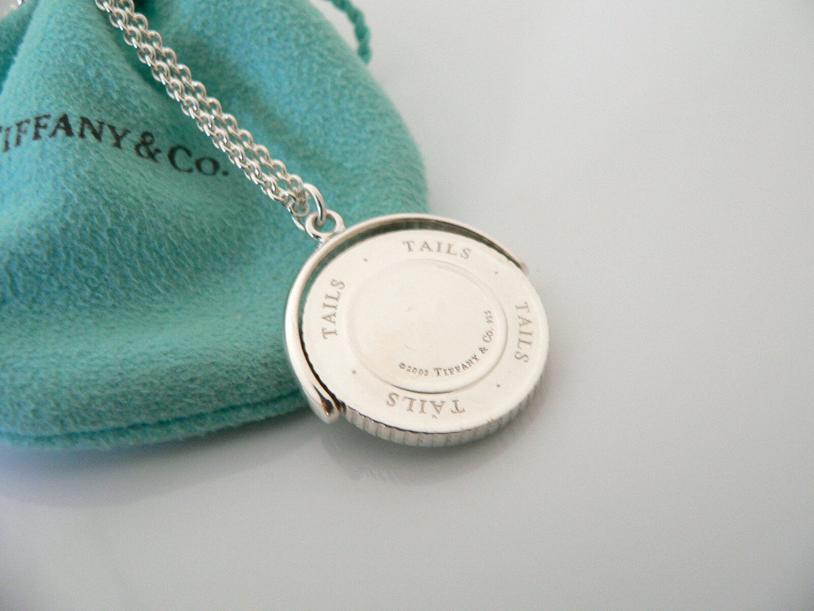 Tiffany & Co Heads Tails Necklace Coin Flip  Pendant Charm Chain Love Gift Pouch