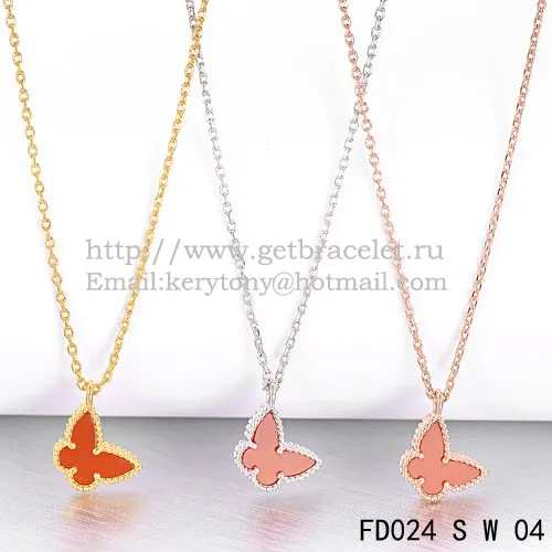 Van Cleef Arpels Lucky Alhambra Butterfly Necklace White Gold With Carnelian Mother Of Pearl