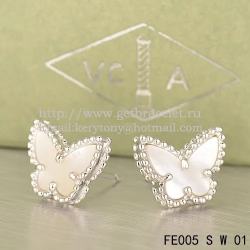 Van Cleef & Arpels Sweet Alhambra Butterfly Earrings White Gold With White Mother Of Pearl