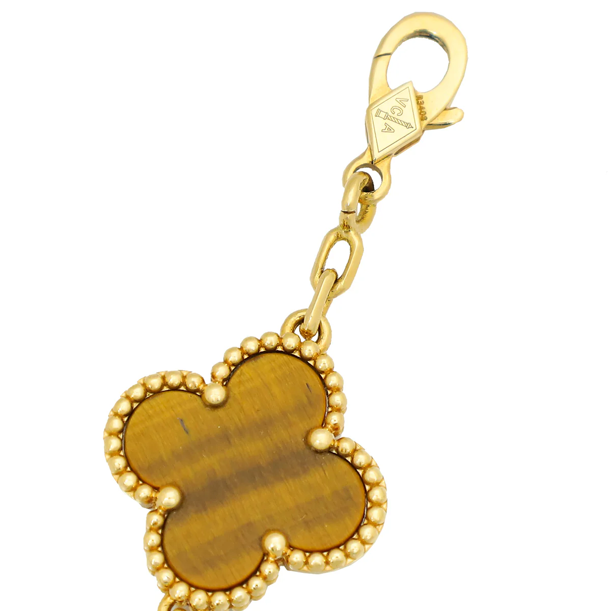 Van Cleef & Arpels 18K Yellow Gold Tiger's Eye 5 Motifs Vintage Alhambra Bracelet