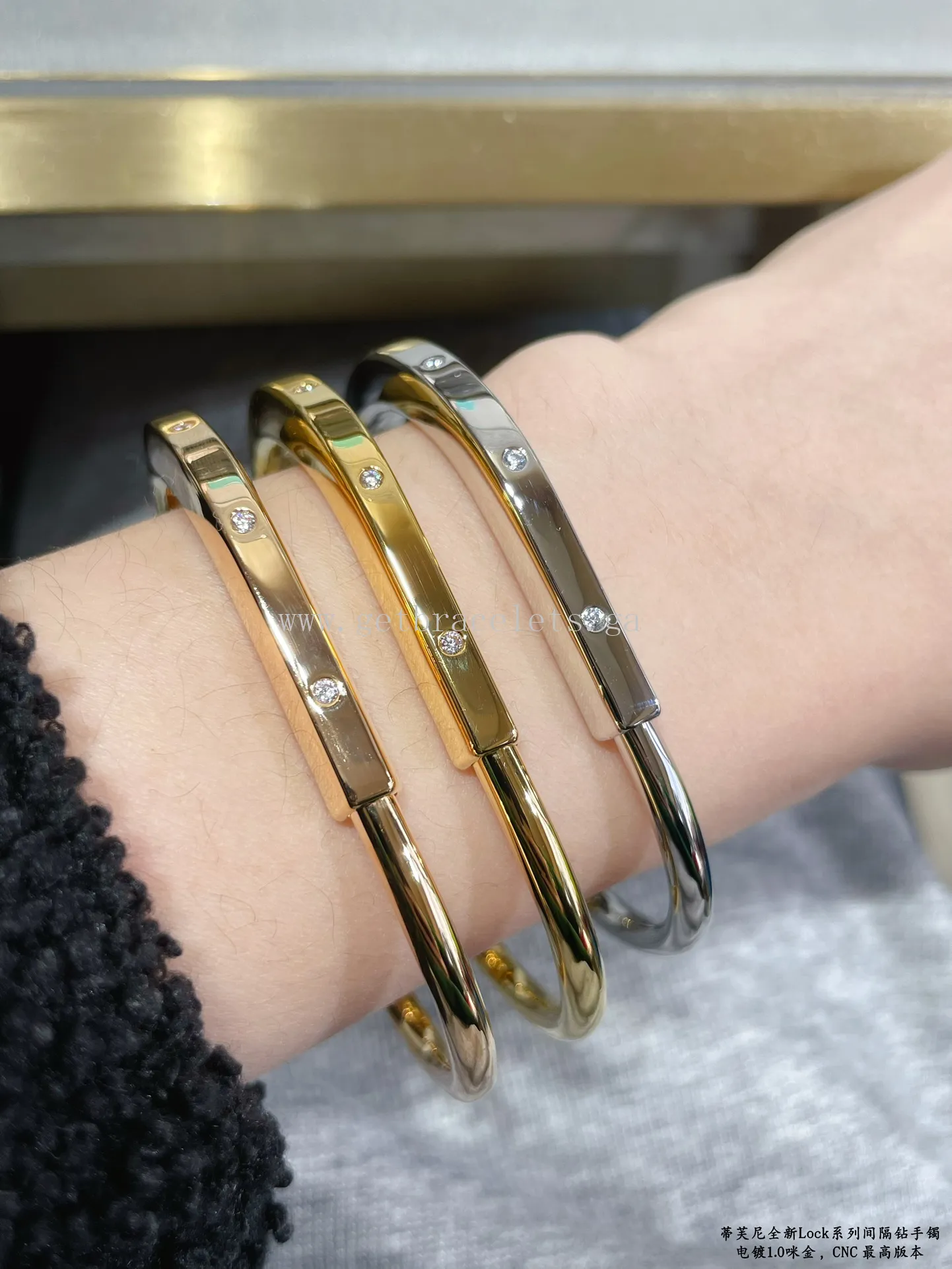 Tiffany Lock Bangle in White Gold/Rose Gold/Yellow Gold with Diamond Accents