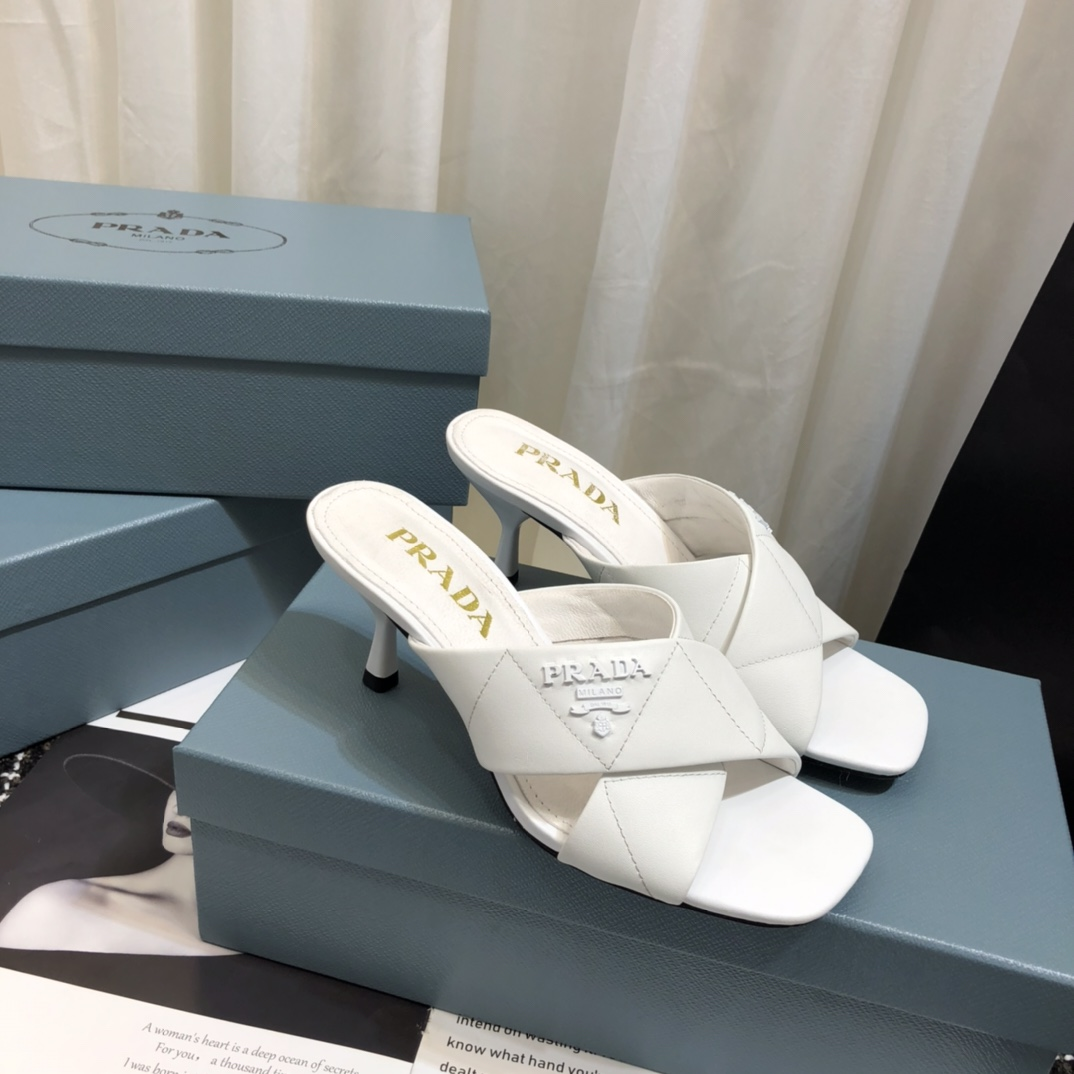 Prada  Leather Simple And Noble 6.5CM Slide Sandal (Replica)