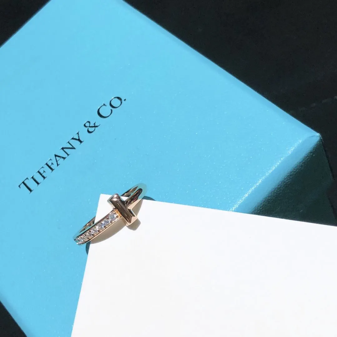 2021 Tiffany Single Side Diamonds High End Tiffany T Rose Gold T1 Ring Celebrity Style