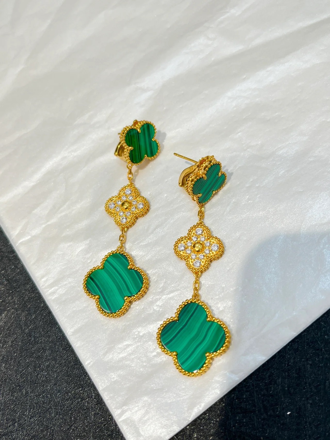 Van Cleef & Arpels Triple Clover Stud Earrings, Magic Alhambra earrings, 3 motifs