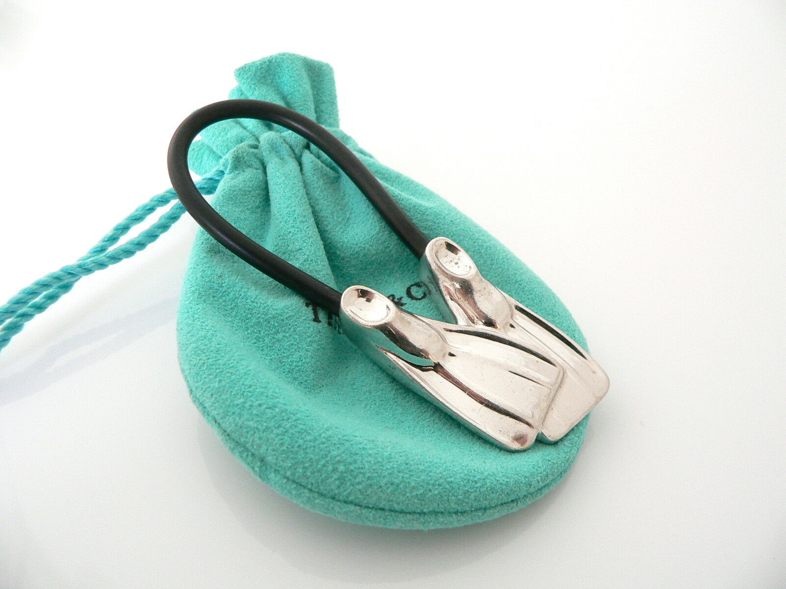 Tiffany & Co Silver Scuba Flipper Fins Black Rubber Key Ring Chain Keychain Gift