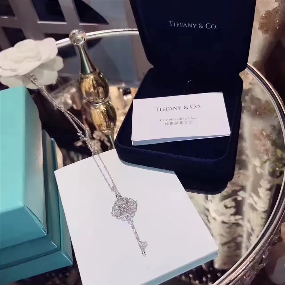 Tiffany Keys Hollow Floral Key Pendant Necklace For Women UK Sale Online
