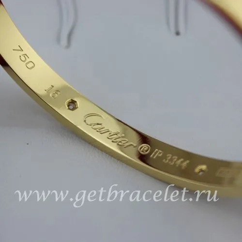 Imitation Cartier Men and Women Yellow Gold Love Bracelet 4 Diamonds B6035916 (New Version - Prevent Screws Fall Out)
