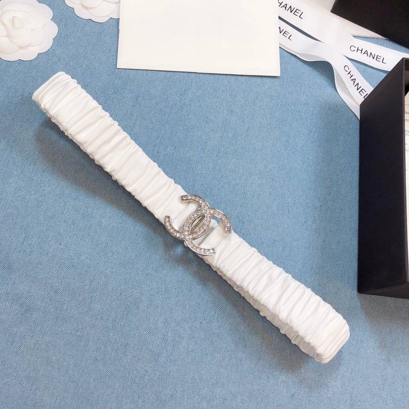 Chanel Belt Double C Buckle White Silver-Toned Hardware and Strass Women Belt 30MM