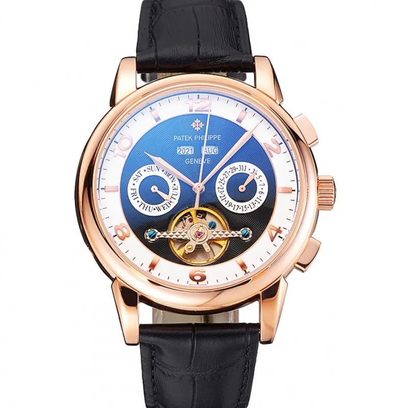 Perpetual Calendar Tourbillon Dial Black 44 mm, Rose Gold Plated