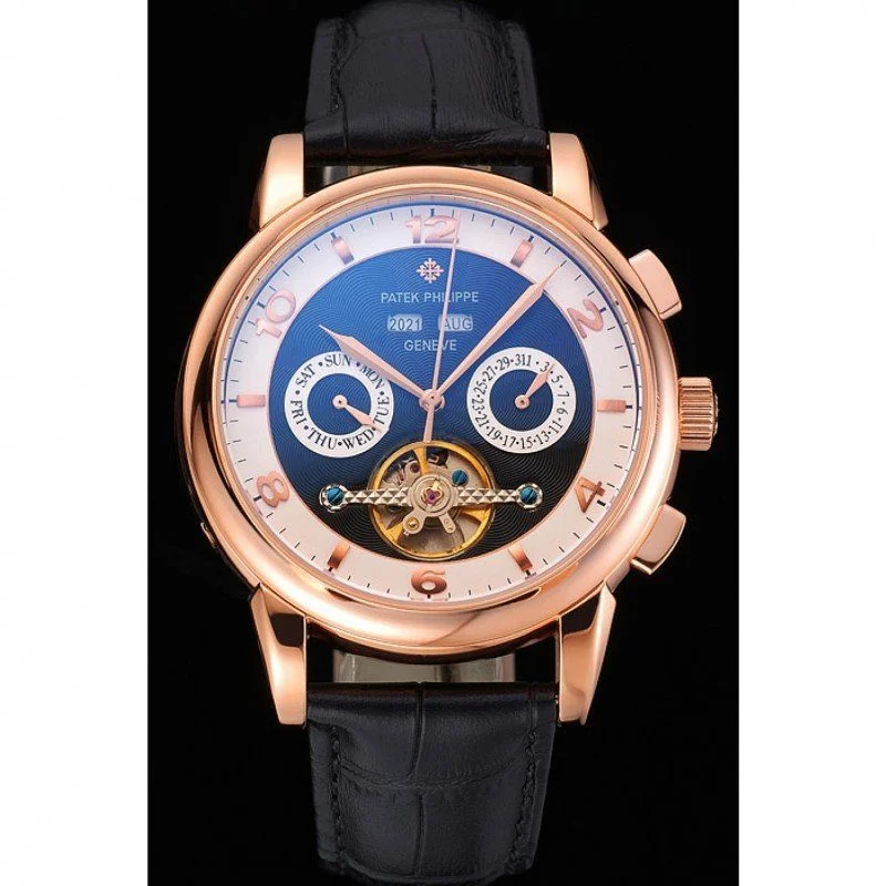 Perpetual Calendar Tourbillon Dial Black 44 mm, Rose Gold Plated
