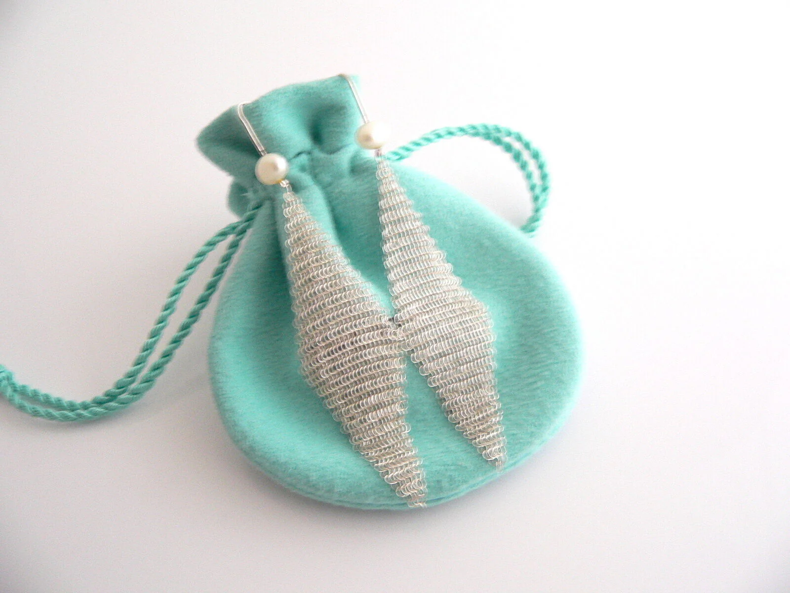 Tiffany & Co Silver Large 3 Inch Pearl Mesh Drop Dangling Dangle Earrings Gift