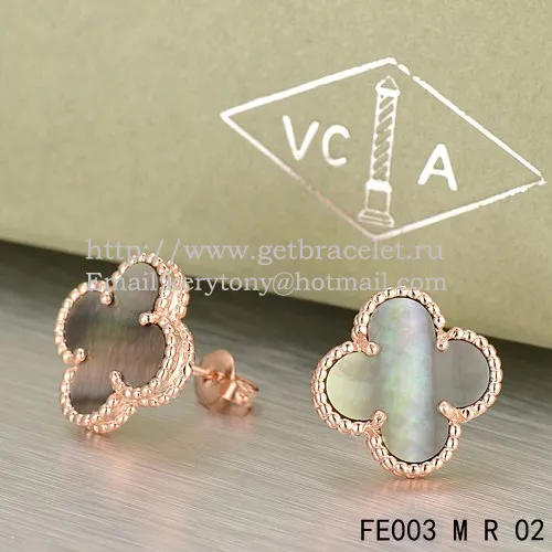 Van Cleef & Arpels Sweet Alhambra Earrings Pink Gold With Gray Mother Of Pearl