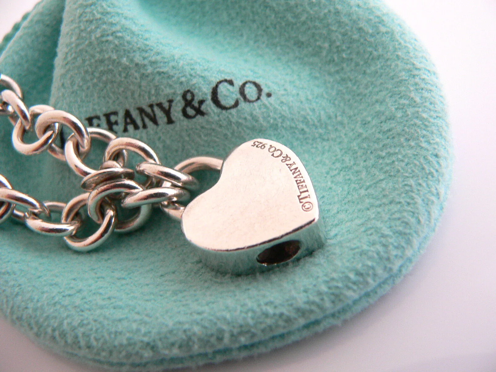 Tiffany & Co Silver Mom Heart Padlock Charm Bracelet Open Links Gift Pouch Love
