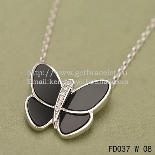 Van Cleef & Arpels Flying Butterfly Pendant Necklace White Gold With Black Onyx Diamonds