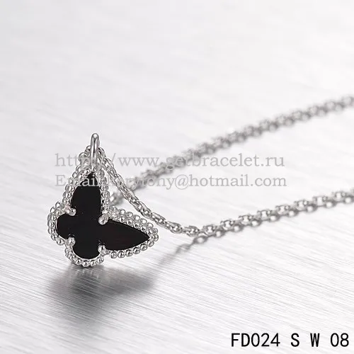Van Cleef Arpels Lucky Alhambra Butterfly Necklace White Gold With Black Onyx Mother Of Pearl