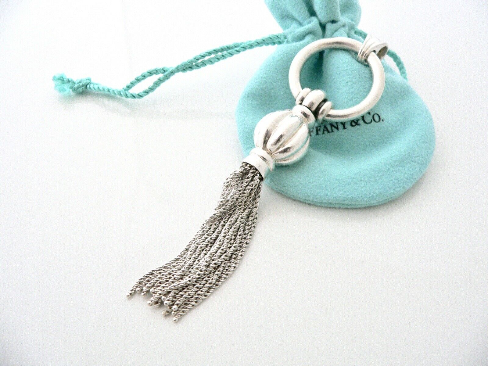 Tiffany & Co Silver Tassel Charm Pendant 4 Necklace Chain Gift Pouch Love